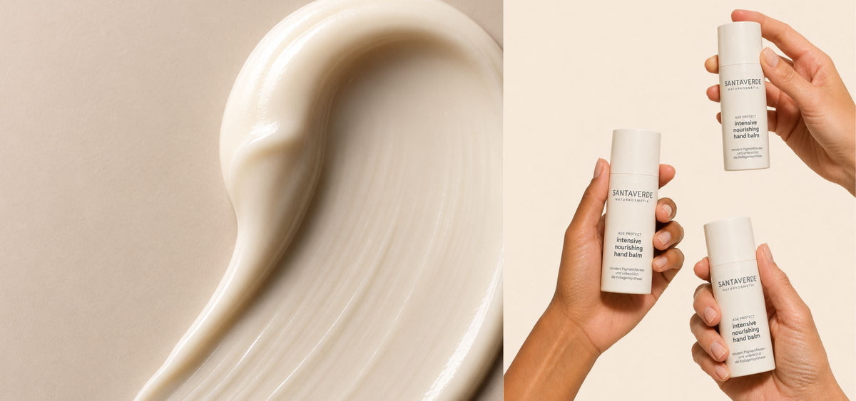 Cremetextur und Hände mit dem Santaverde intensive nourishing hand balm