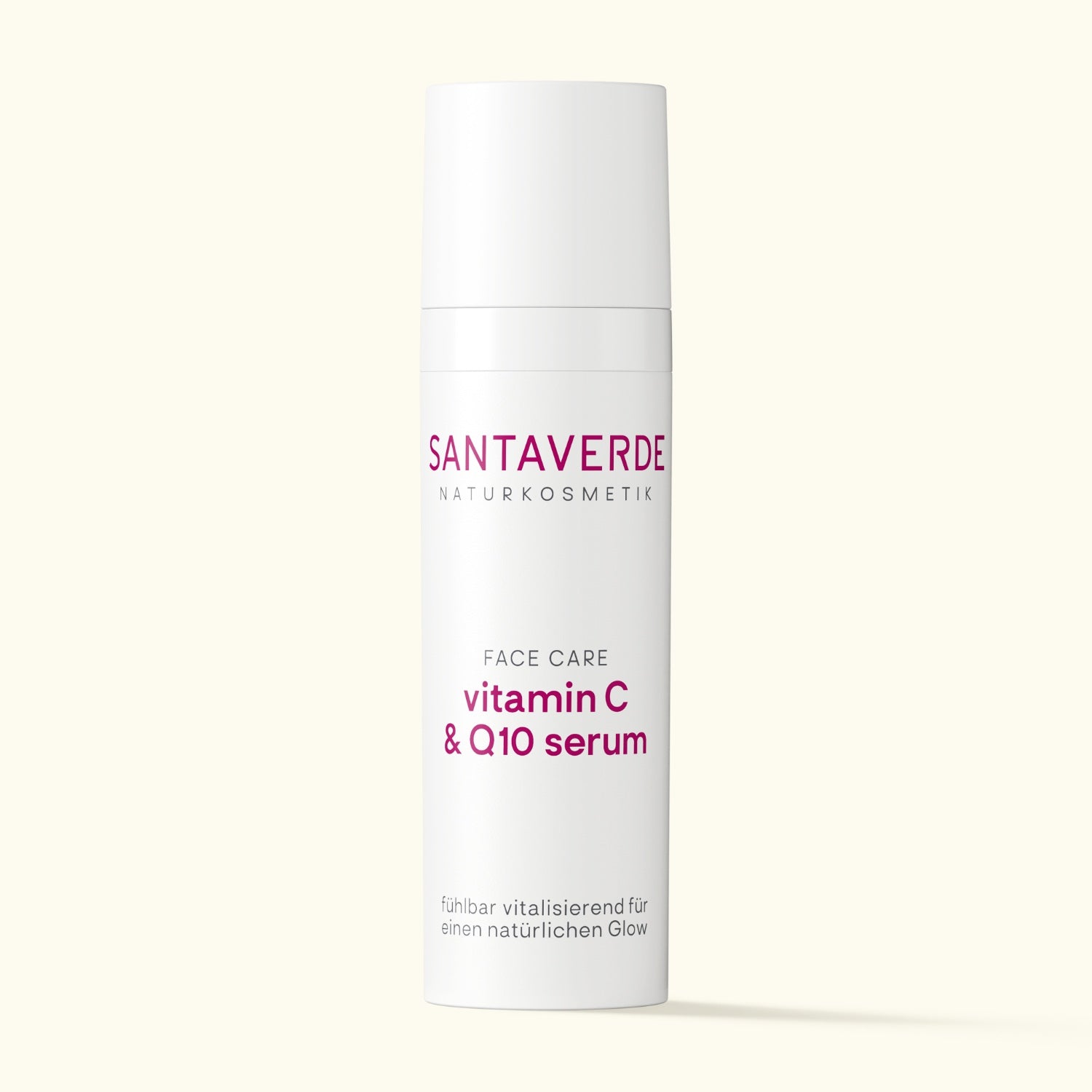Santaverde Vitamin C & Q10 Serum 30 ml – Aloe Vera Naturkosmetik Anti-Aging Gesichtspflege mit Vitamin C und Q10 auf hellem Hintergrund