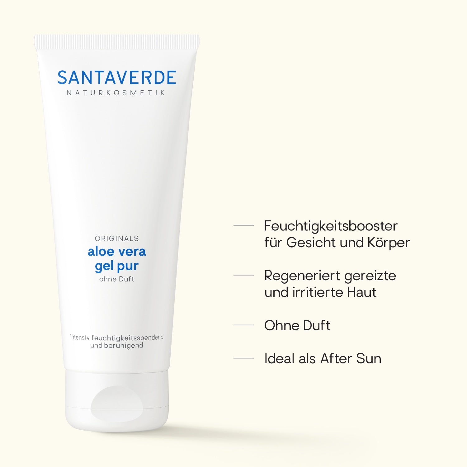 Santaverde Aloe Vera Gel pur ohne Duft – beruhigendes Feuchtigkeitsgel mit Bio-Aloe Vera für sensible Haut