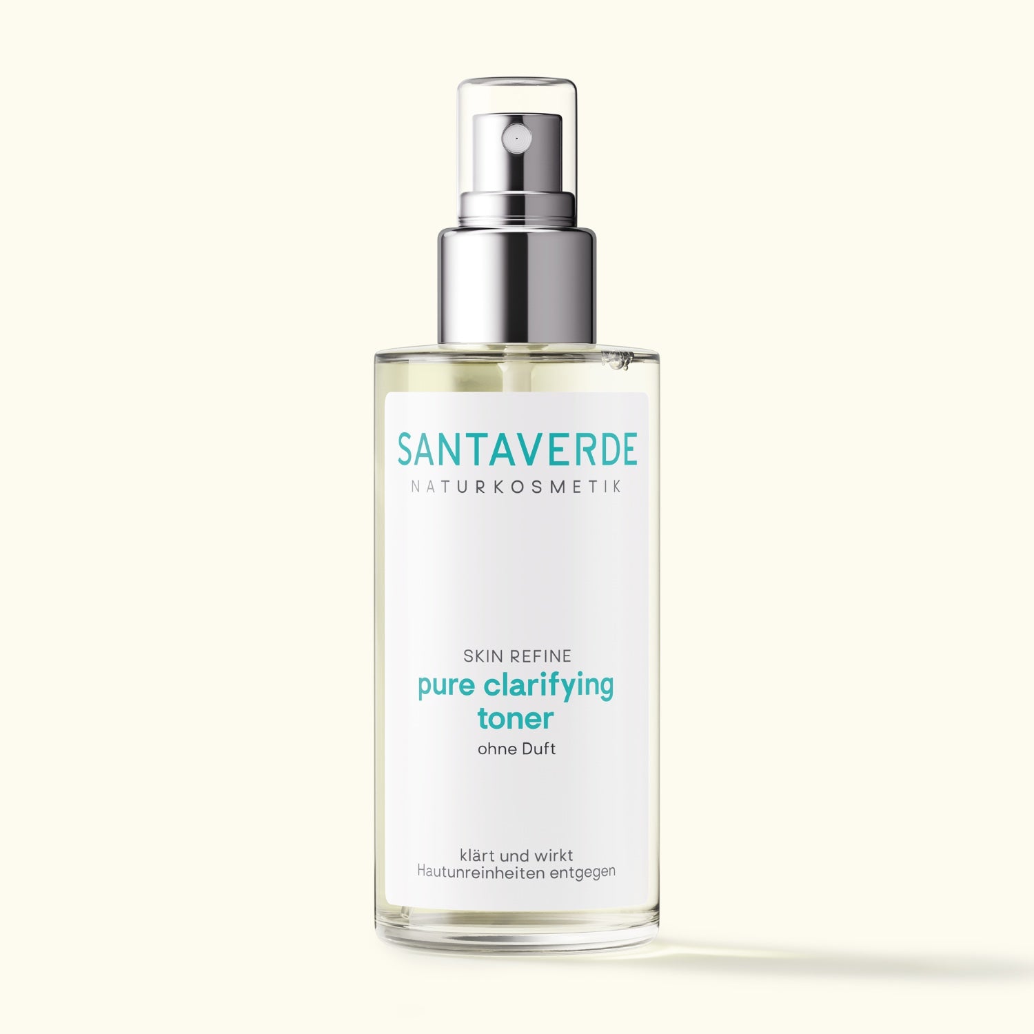 Santaverde Pure Clarifying Toner ohne Duft – Naturkosmetik Gesichtswasser-für unreine und empfindliche Haut, auf hellem Hintergrund