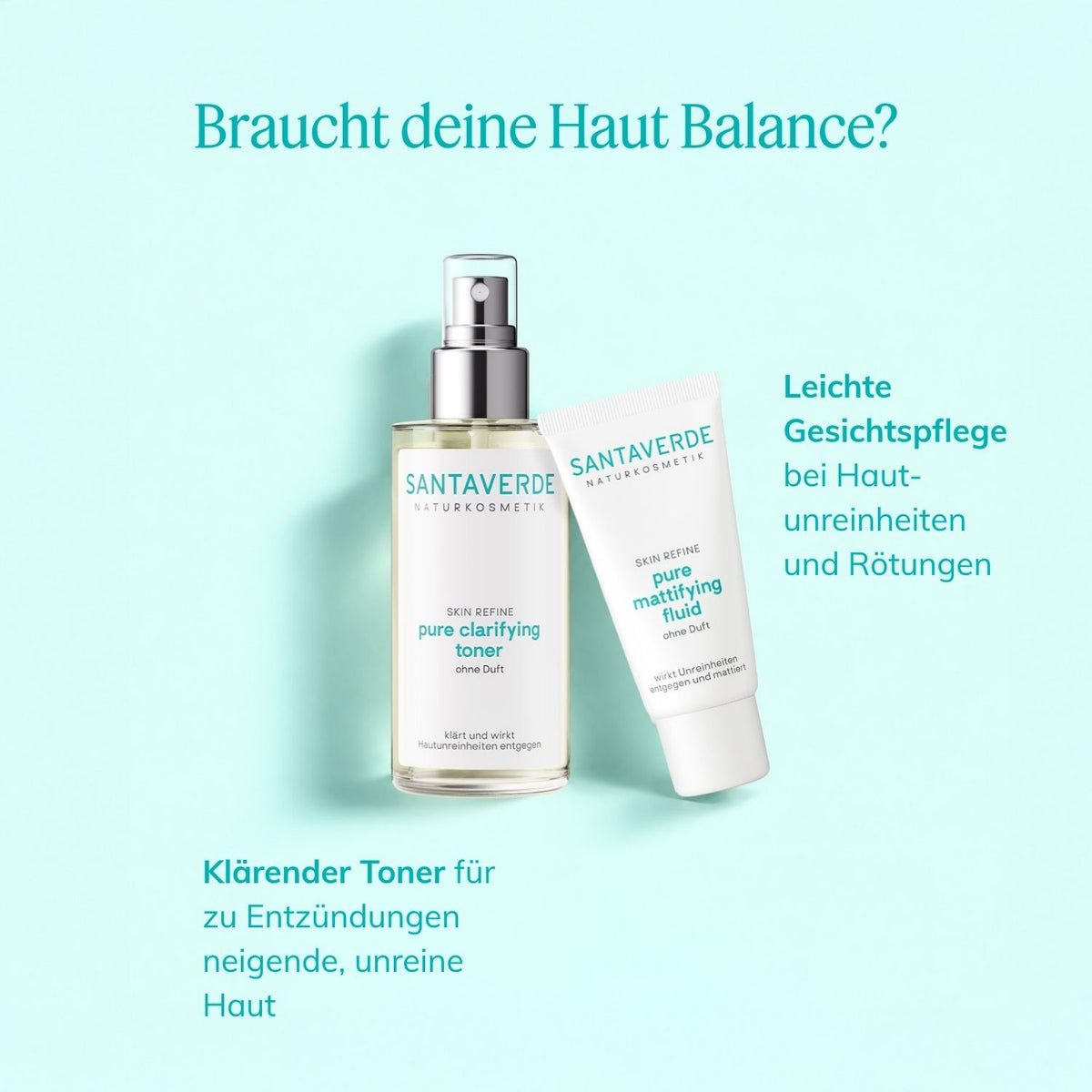 Das Clear & BAlance Duo für eine gute Hautbalance. Klärender Toner und leichtes Fluid für irritierte HAut