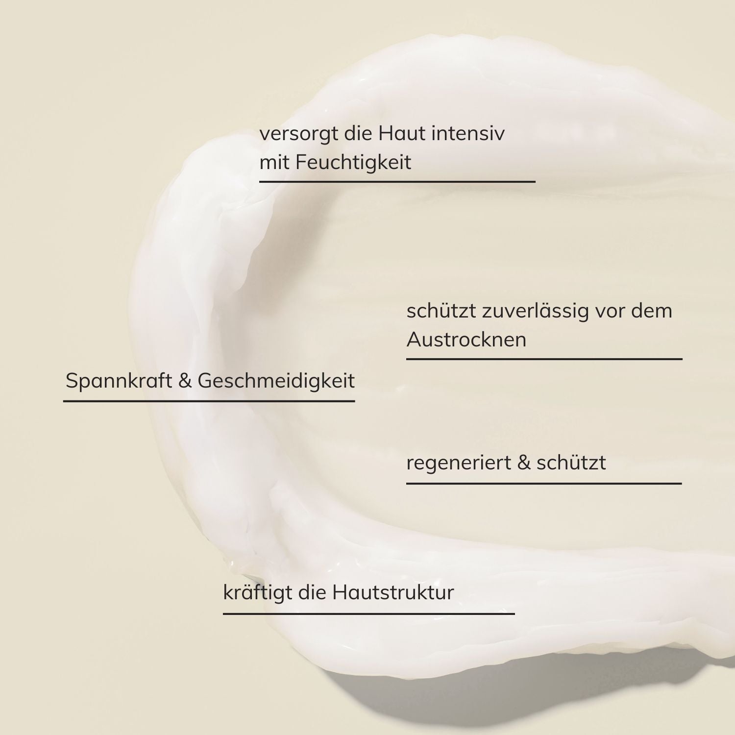 Textur der hand cream auf beige farbenem Untergrund mit USPs