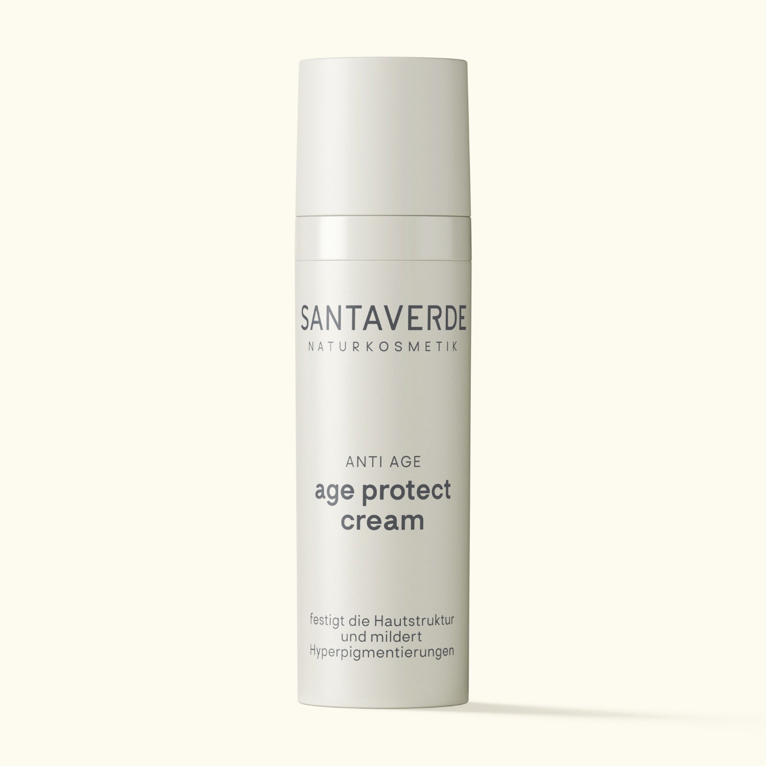Santaverde Age Protect Cream – Anti-Aging Naturkosmetik Gesichtscreme mit Aloe Vera und Antioxidantien in eleganter 30 ml Airless-Spenders auf hellem Hintergrund