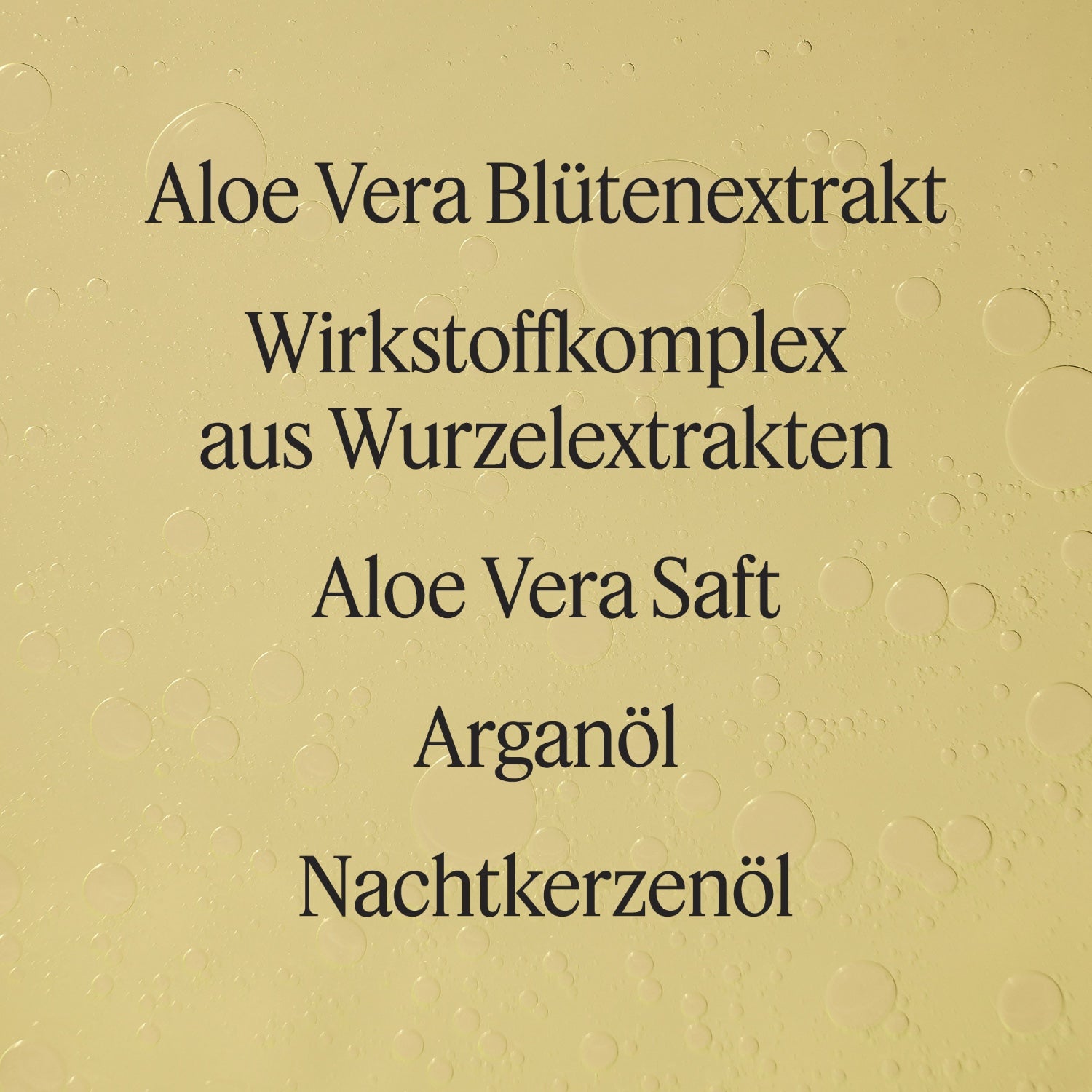Santaverde Age Protect Oil Textur – zartes, pflanzliches Gesichtsöl  mit goldene Tropfen auf hellem Hintergrund und Hauptinhaltsstoffen Aloe Vera Blütenextrakt, Aloe Vera Saft, Arganöl und Nachtkerzenöl